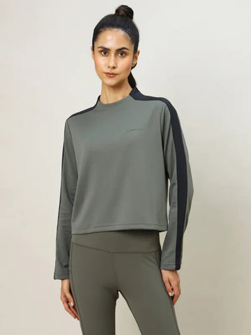Women Colorblock Slim Fit Crew Neck Pullover with ELASTO PLUS