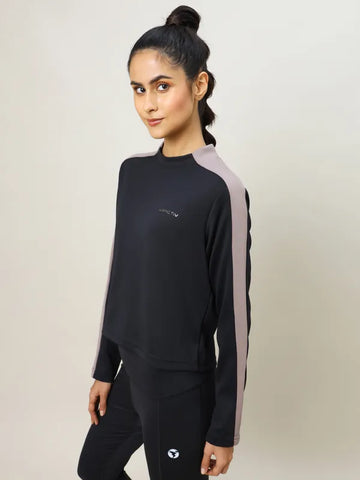 Women Colorblock Slim Fit Crew Neck Pullover with ELASTO PLUS