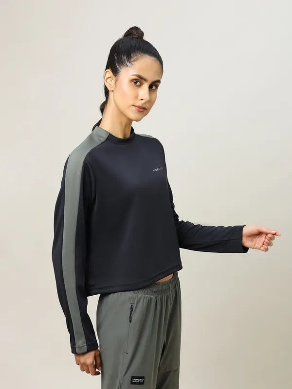 Women Colorblock Slim Fit Crew Neck Pullover with ELASTO PLUS