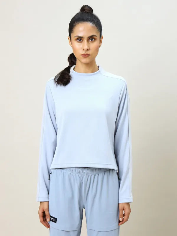 Women Colorblock Slim Fit Crew Neck Pullover with ELASTO PLUS